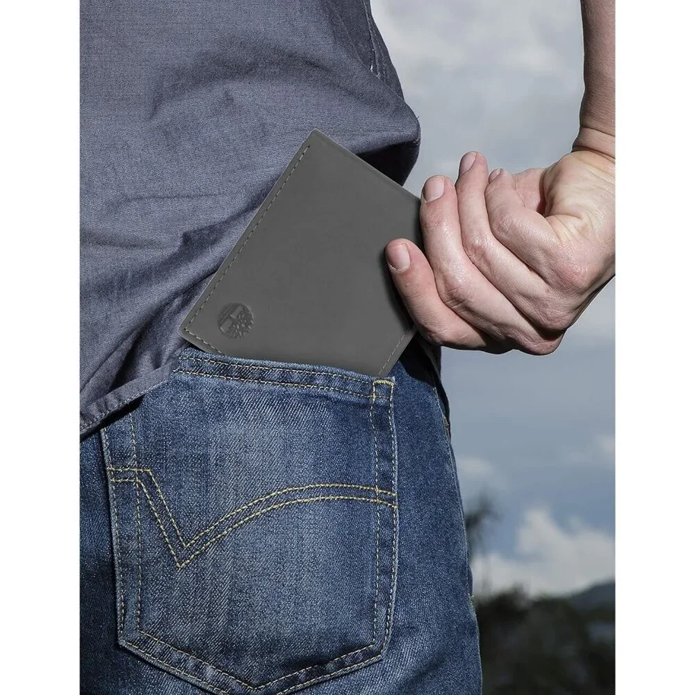 Men's Attached Flip Pocket Fashionable Charcoal Genuine Leather Wallet Design